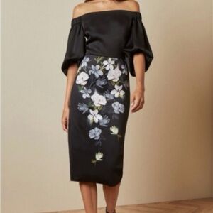 Off-Shoulder Black Floral Ted Baker Dress